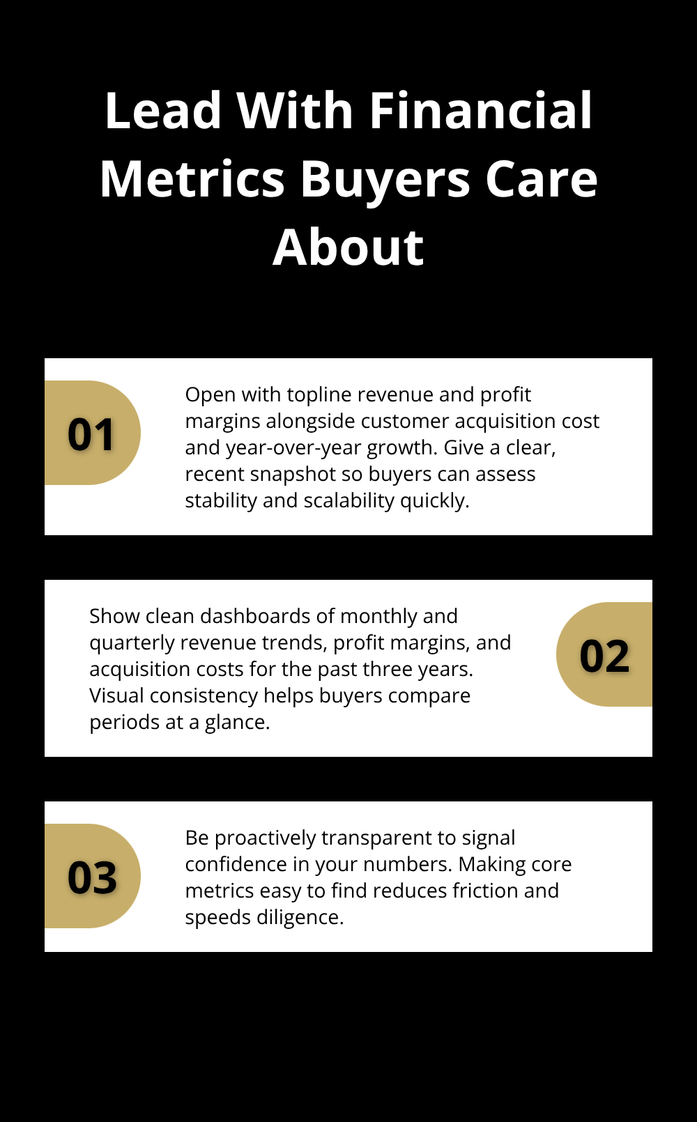 Three key ways to present financial performance to buyers. - robust marketing tools