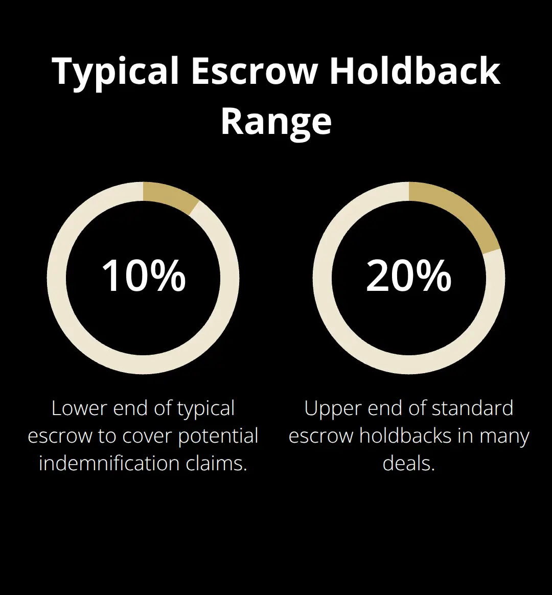 Percentage chart visualizing standard escrow holdbacks used in U.S. small business sale deals. - sale agreement