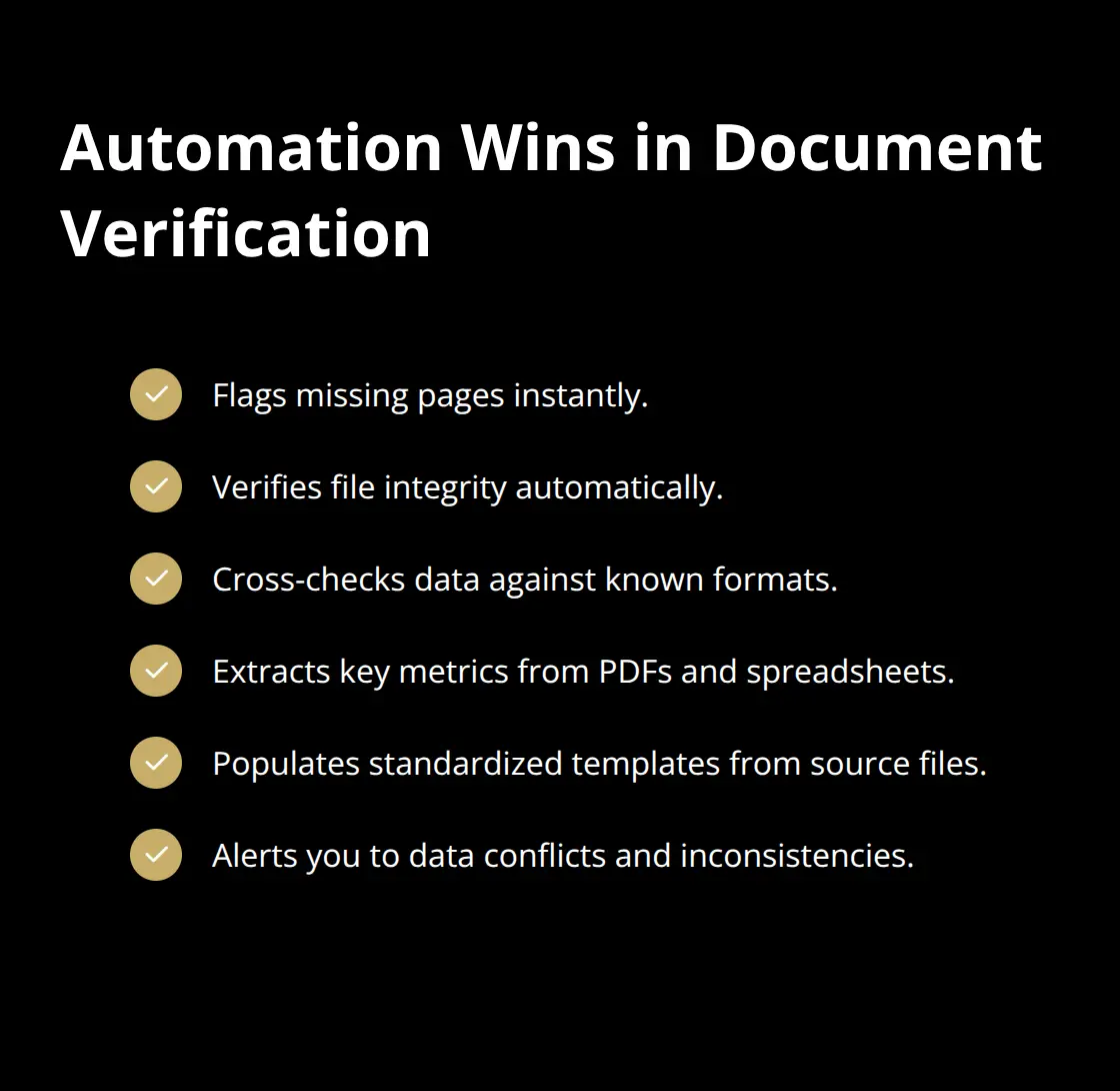 Checklist of automated document verification tasks that speed up business sale due diligence
