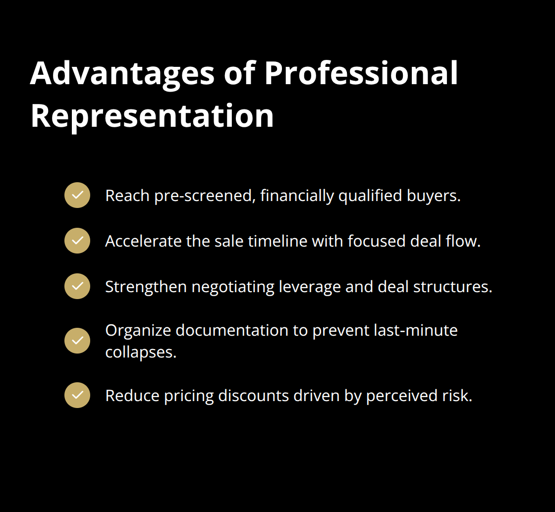 Checklist of benefits sellers gain from professional support during a business sale. - sale complexity