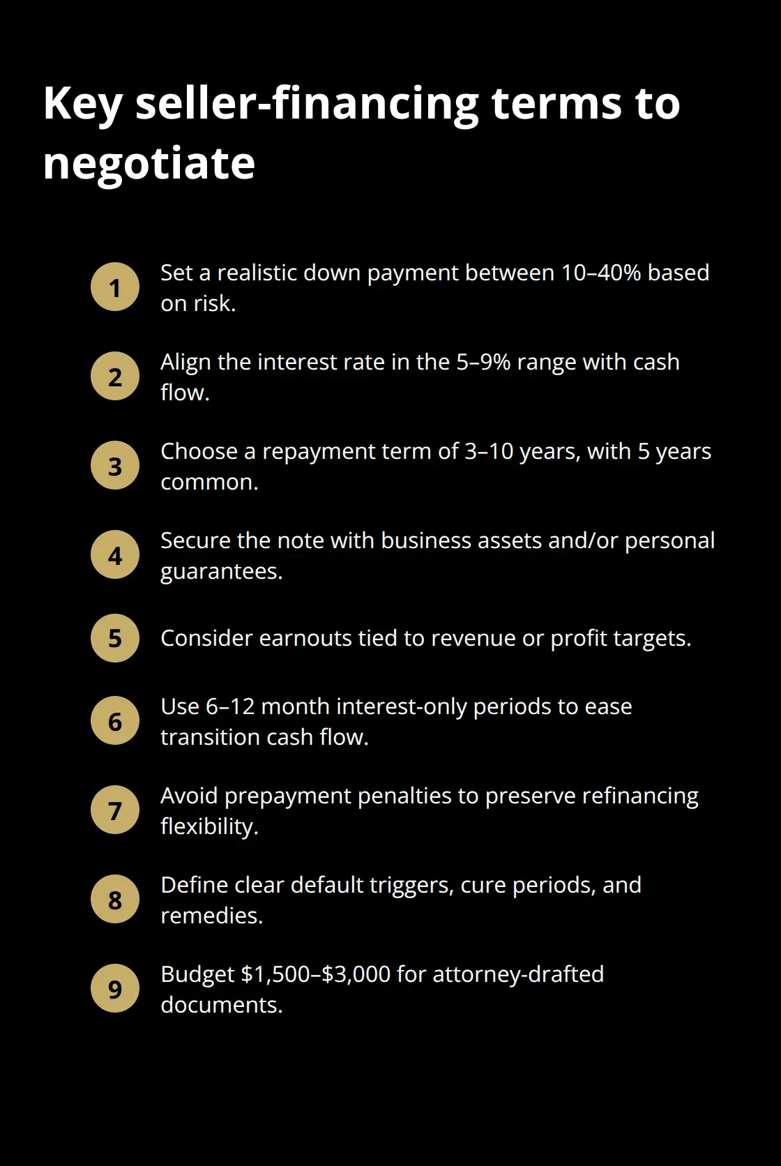 Compact list of critical seller-financing terms and protections to structure a fair deal