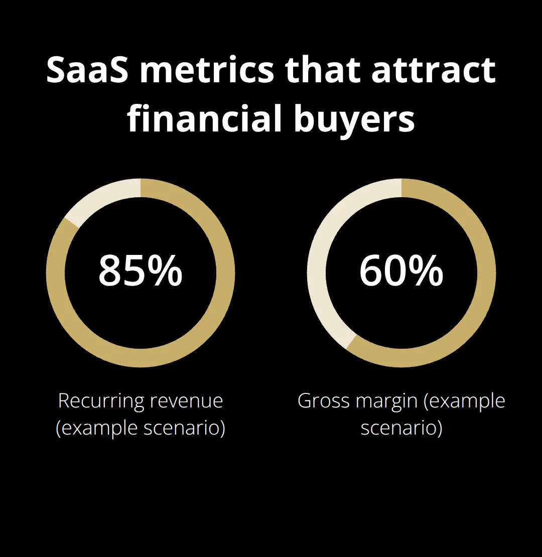 Percentage chart showing recurring revenue and gross margin in a SaaS example - sell a business