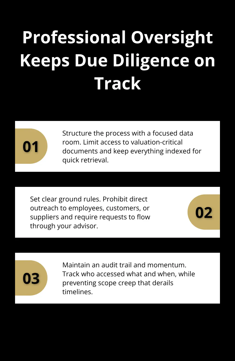 Three key ways professional advisors structure due diligence to protect confidentiality and speed timelines. - sell a business privately