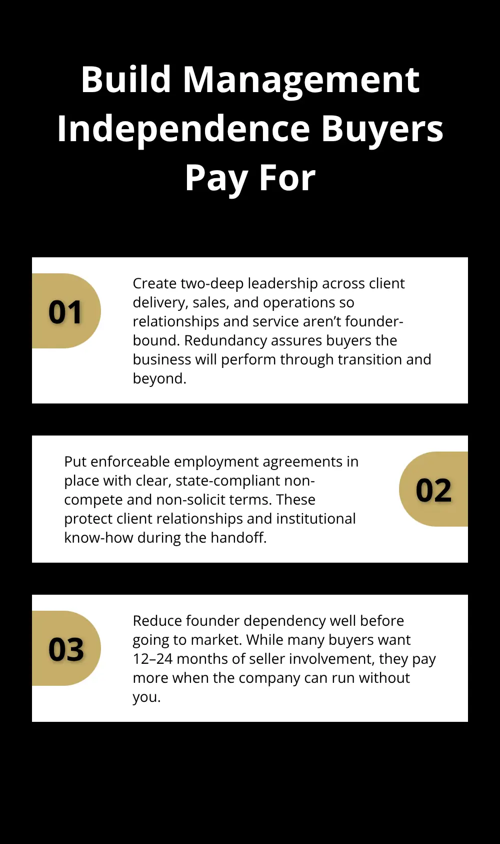 Three essentials to reduce owner dependency and raise valuation in a U.S. service business. - Sell a service business