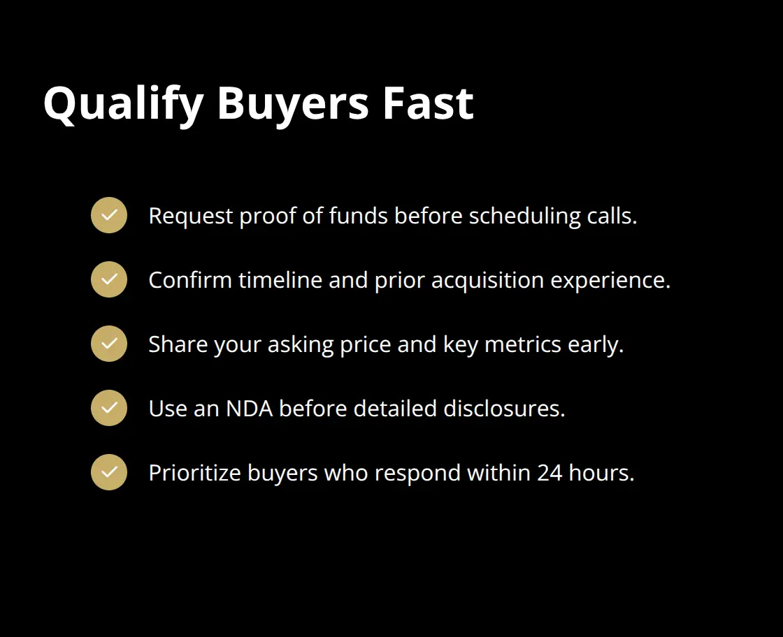 Checklist of steps to verify serious buyers and protect your process.