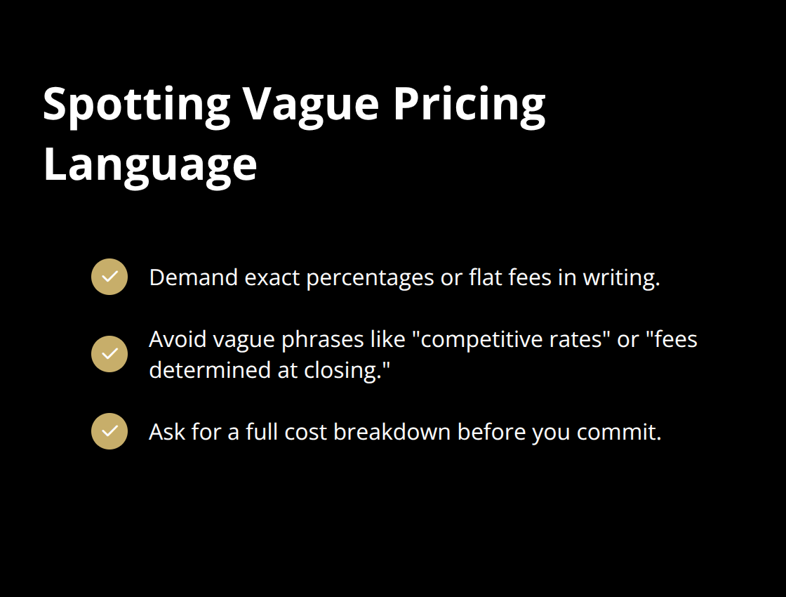 Checklist of red-flag phrases and what transparent platforms provide instead - seller transparency promises