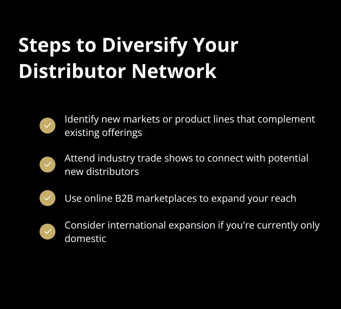 Checklist of four steps to diversify a wholesale business's distributor network - selling a B2B wholesale business with distributor dependencies