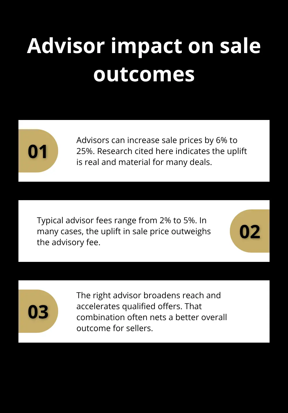 Three key points on how M&A advisors influence price, fees, and speed of offers. - selling a business fast
