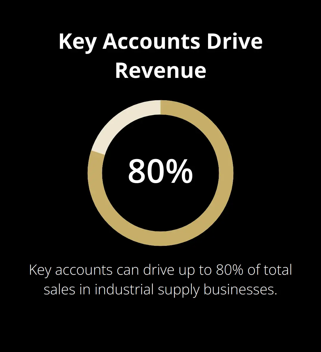 Pie chart showing that a handful of key accounts can drive up to 80% of total sales in industrial supply businesses - selling a specialized industrial supply company