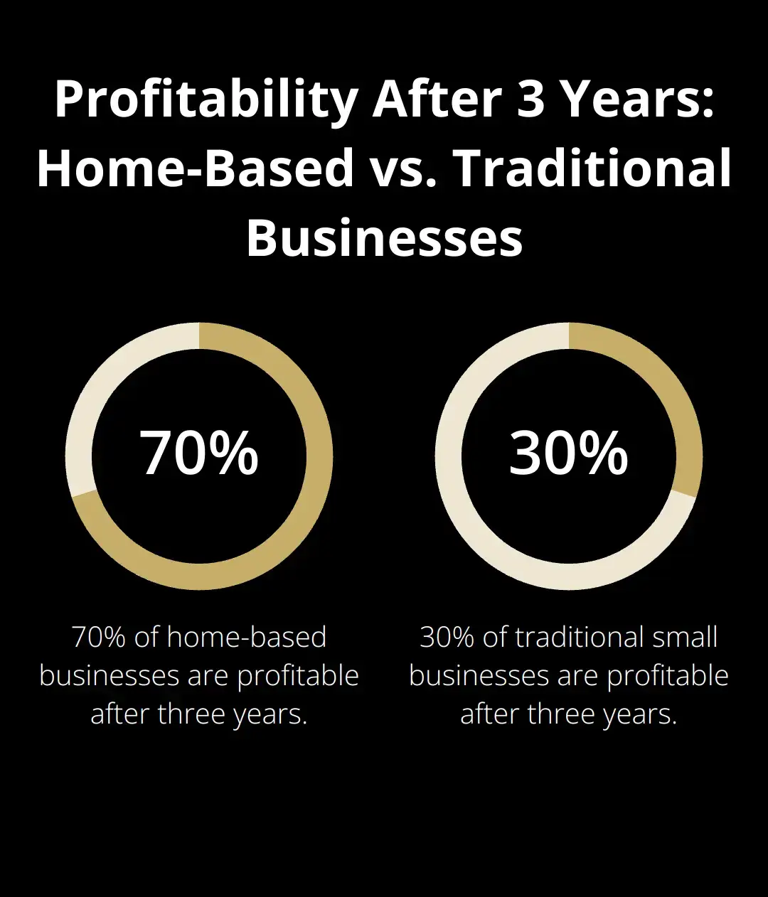 Chart comparing 70% profitability for home-based businesses to 30% for traditional small businesses after 3 years