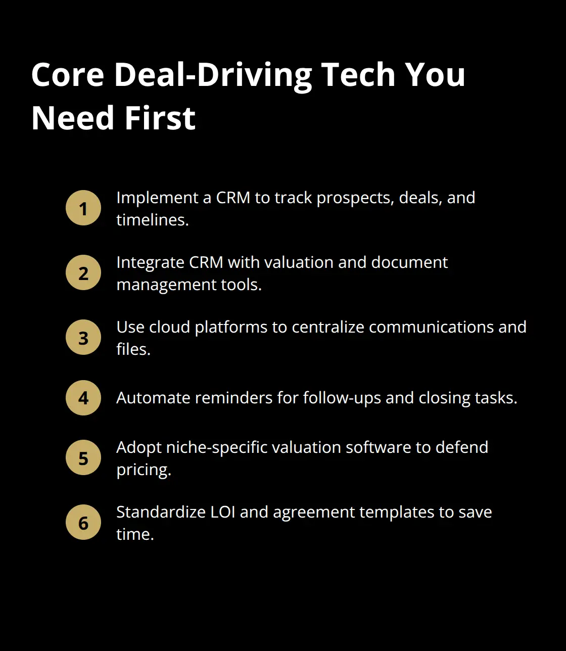 Compact list of essential technology for a business brokerage to run deals efficiently. - start a business brokerage