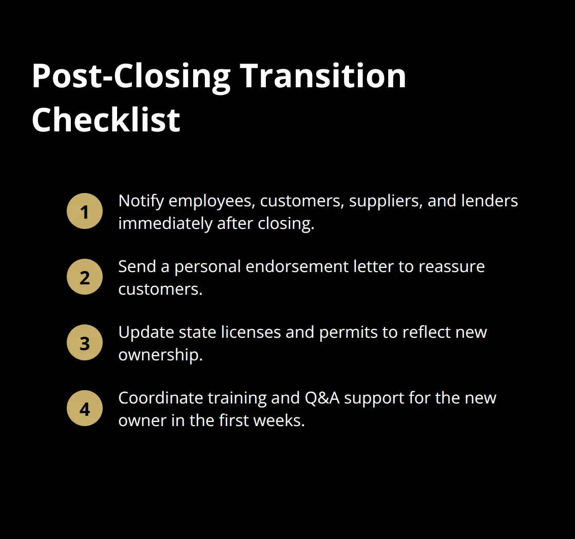 Compact checklist of actions to ensure a smooth transition after selling a U.S. business - steps to sell business