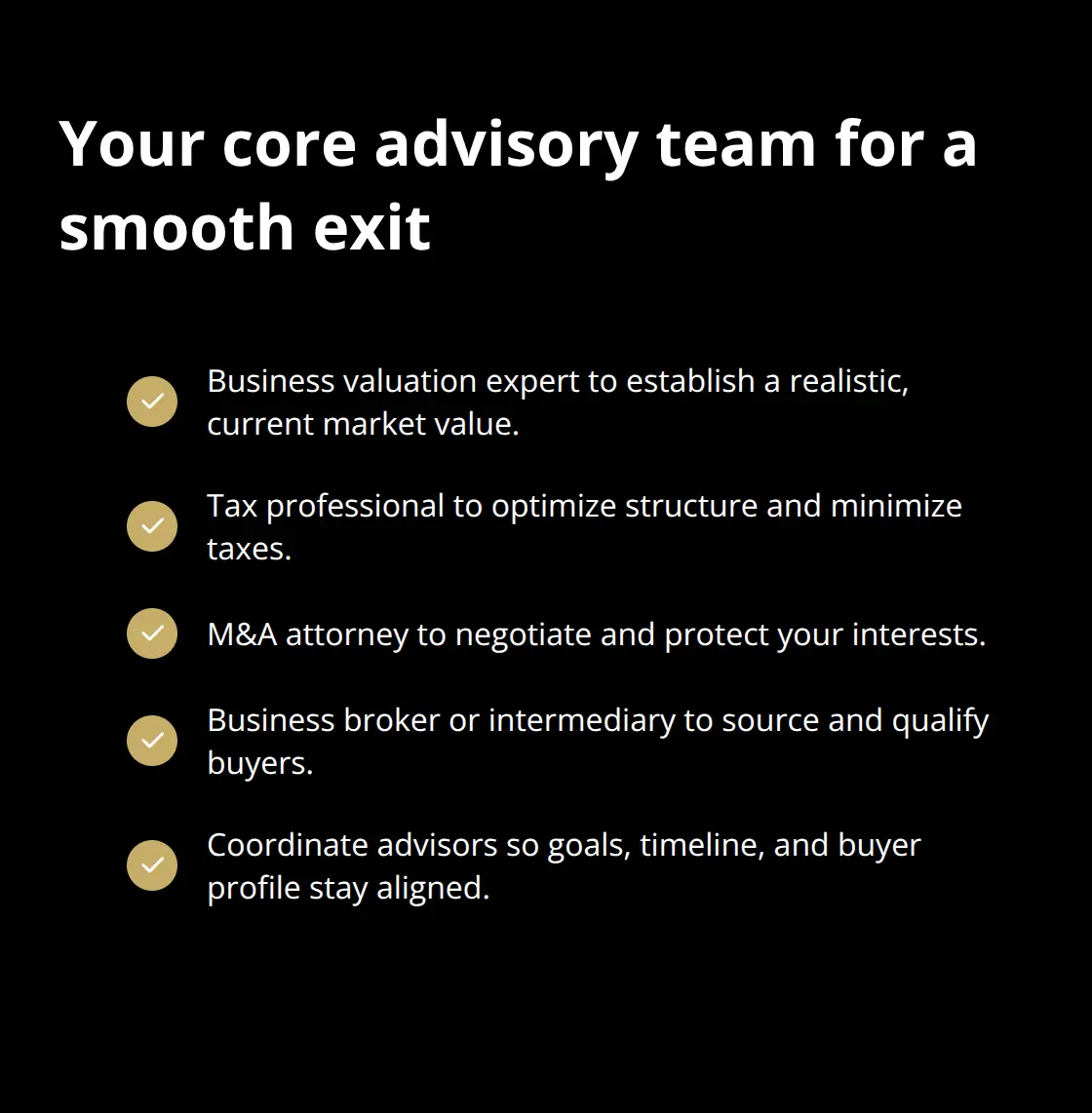 Checklist of essential advisors for a U.S. business exit