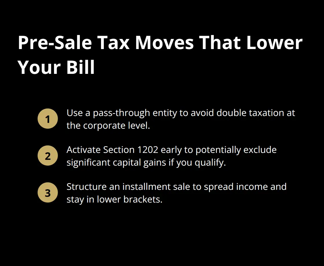 Three core pre-sale tax strategies business owners can use to reduce taxes in the United States. - tax planning
