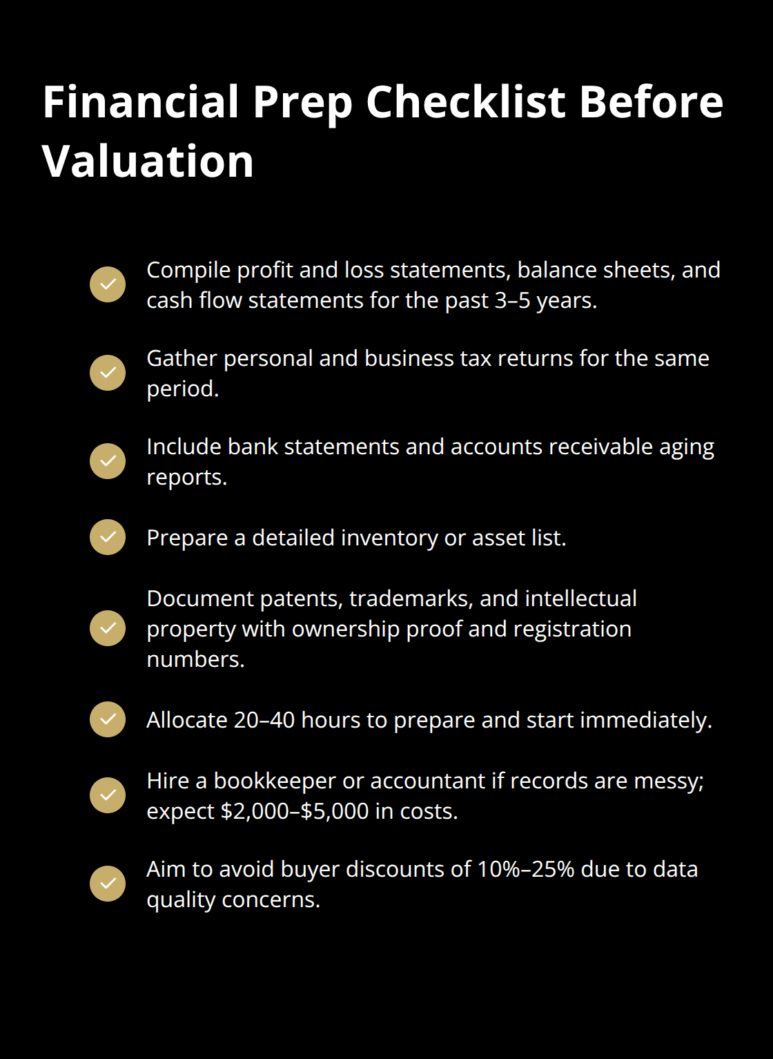 Checklist of documents and actions to organize before a buyer’s review