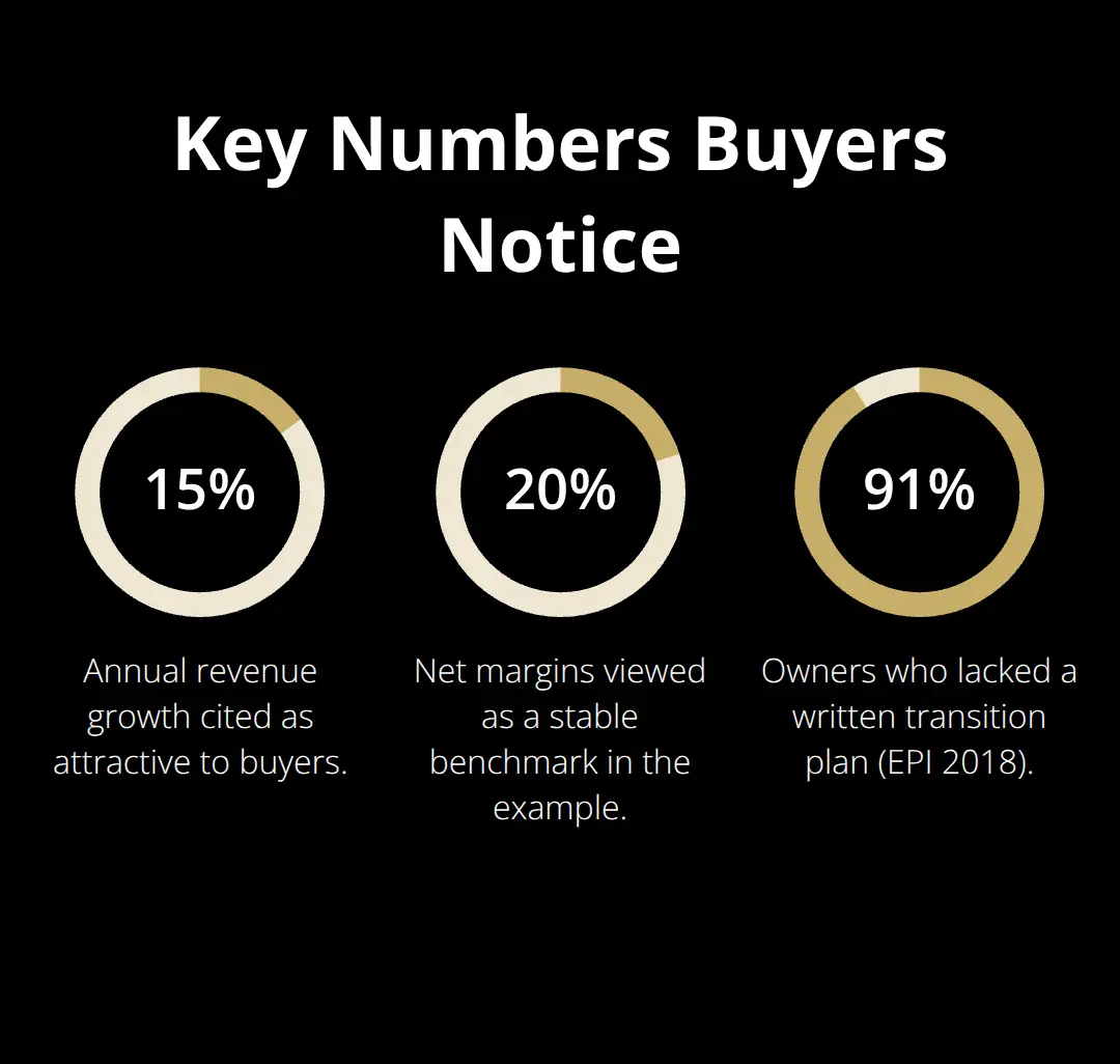 Percentages highlighting growth, margins, and owner readiness that influence valuation. - valuation for sellers