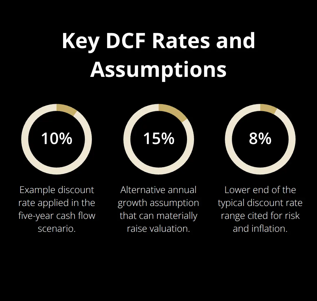 Percentages mentioned in the DCF example and typical assumptions - valuation methods
